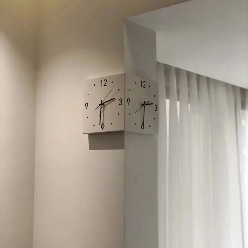 Double-Sided Corner Wall Clock with Light – Modern Creative Two-Face Design for Living Room Decor