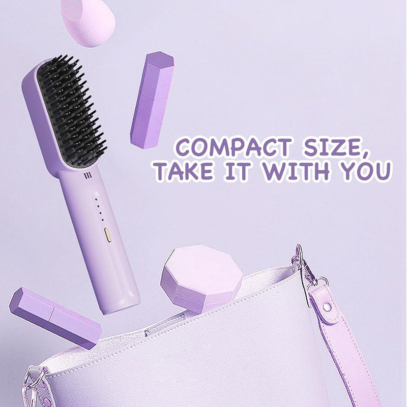 Cordless Hair Straightener Brush – Rechargeable Anti-Scald Portable Hair Straightening Comb