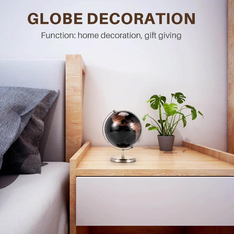 20cm Black & Gold Rotating Globe – European Inspired Elegant Home & Office Decor