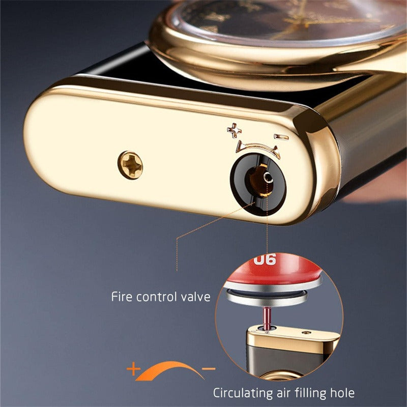 2-in-1 Pocket Lighter with Clock – Refillable Windproof Torch Sturdy Metal Build