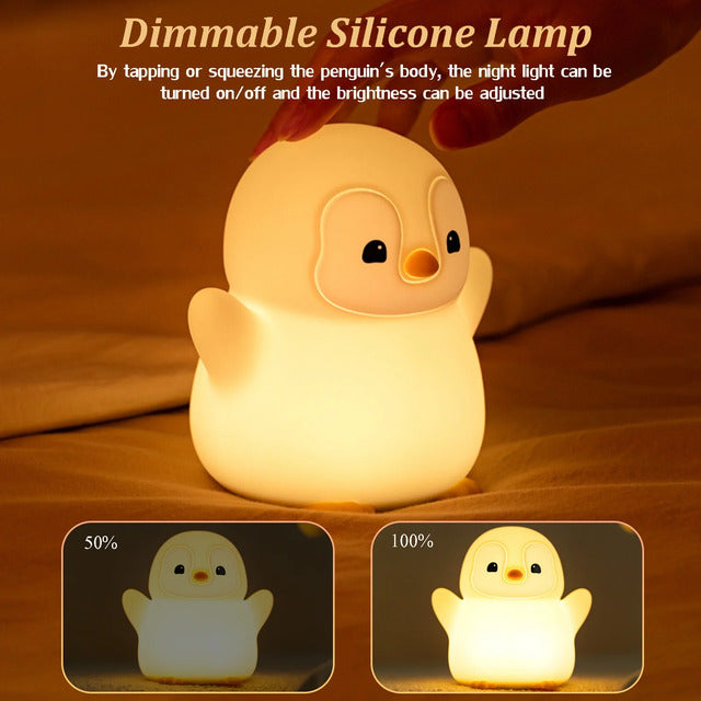 Penguin Night Light – Rechargeable Silicone Lamp with Timer & Dimming