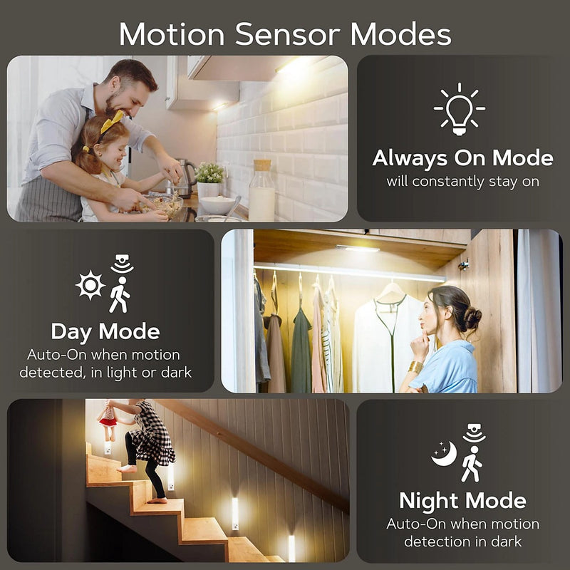 Motion Sensor Lights – USB Rechargeable LED Strip 3 Modes Dimmable Magnetic