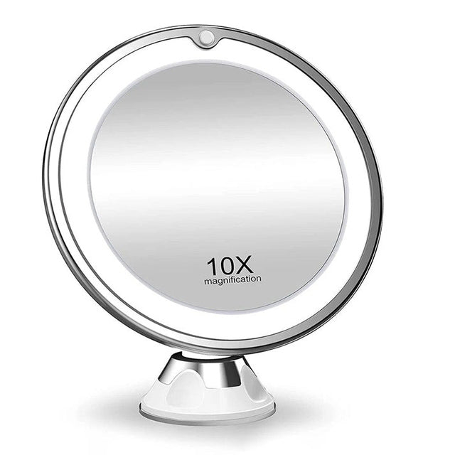 LED Makeup Vanity Mirror with 10x Magnification – Light Button Strong Suction Cup for Home & Travel