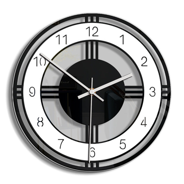 Black & White Round Acrylic Wall Clock – Retro Transparent Design for Living Room or Bedroom Decor