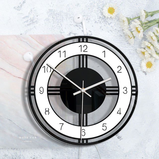 Black & White Round Acrylic Wall Clock – Retro Transparent Design for Living Room or Bedroom Decor