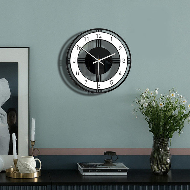 Black & White Round Acrylic Wall Clock – Retro Transparent Design for Living Room or Bedroom Decor