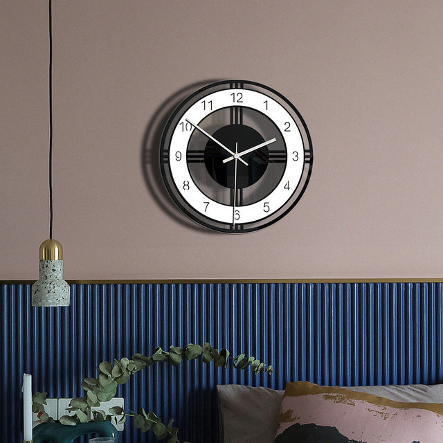 Black & White Round Acrylic Wall Clock – Retro Transparent Design for Living Room or Bedroom Decor