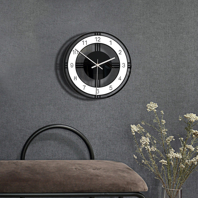 Black & White Round Acrylic Wall Clock – Retro Transparent Design for Living Room or Bedroom Decor