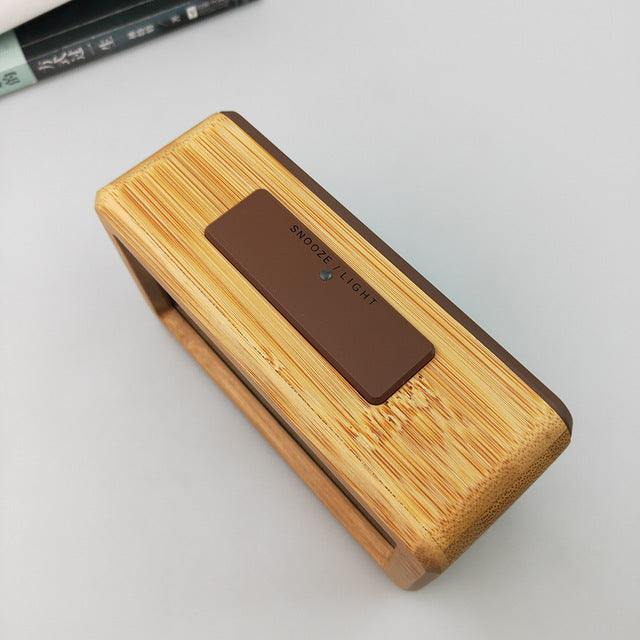 Luxury Bamboo Alarm Clock – Date Temp Alarm & Snooze Function