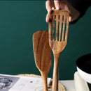 Wooden Spatula Set – 2-Piece Teak Cooking Utensils Slotted & Flat Turners