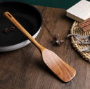 Wooden Spatula Set – 2-Piece Teak Cooking Utensils Slotted & Flat Turners