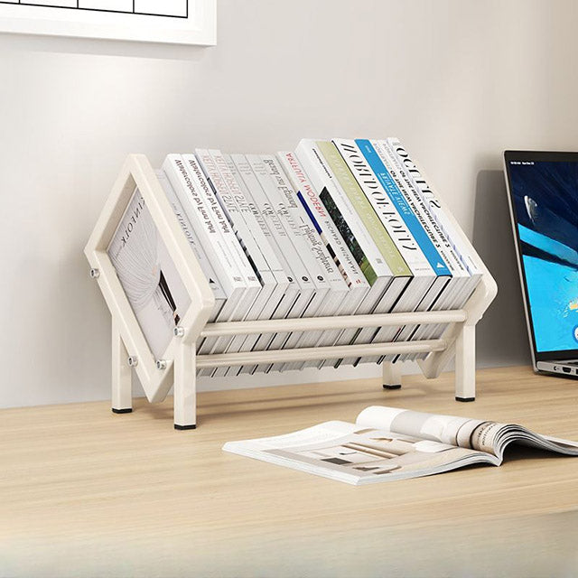 Stainless Steel Desktop Bookcase – 40cm Shelf Organizer for Books Records & Magazines