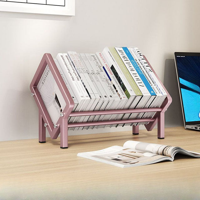 Stainless Steel Desktop Bookcase – 40cm Shelf Organizer for Books Records & Magazines