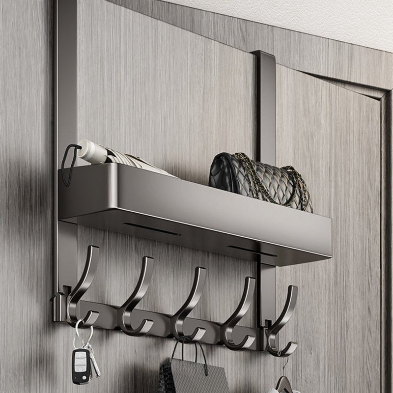 Space-Saving Door Hook – No-Drill Aluminum Steel Hanger with 5 Hooks