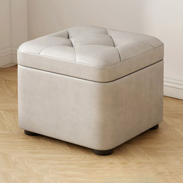 Square Button-Tufted Storage Ottoman – PU Upholstered Footstool Flip-Top Pouffe