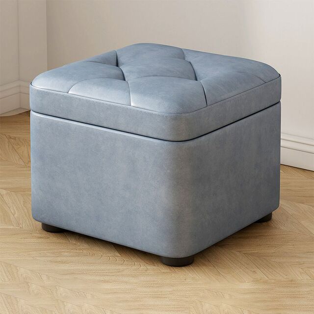 Square Button-Tufted Storage Ottoman – PU Upholstered Footstool Flip-Top Pouffe
