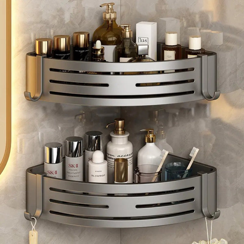2 Tier Adhesive Corner Shower Caddies– No-Drill Bathroom & Kitchen Rack with Towel Holder