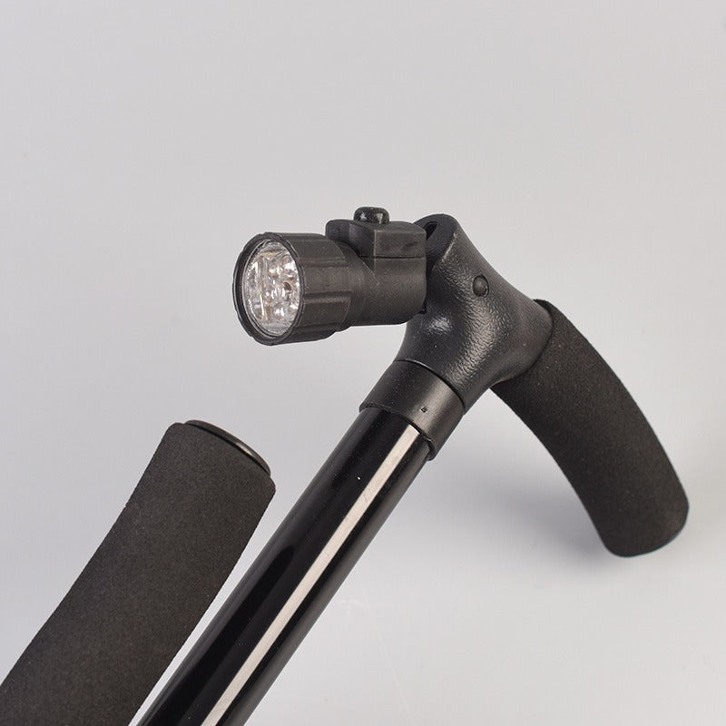 Folding Walking Stick with Light – Telescopic Double Handle Trekking Pole for Seniors