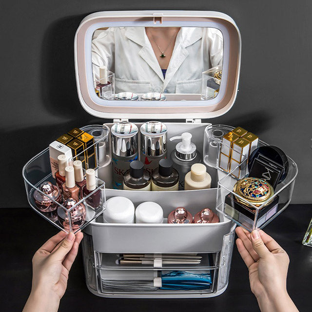 Multi Layer LED Makeup Organiser – Drawer Vanity Organiser for Cosmetics & Skincare with Mirror