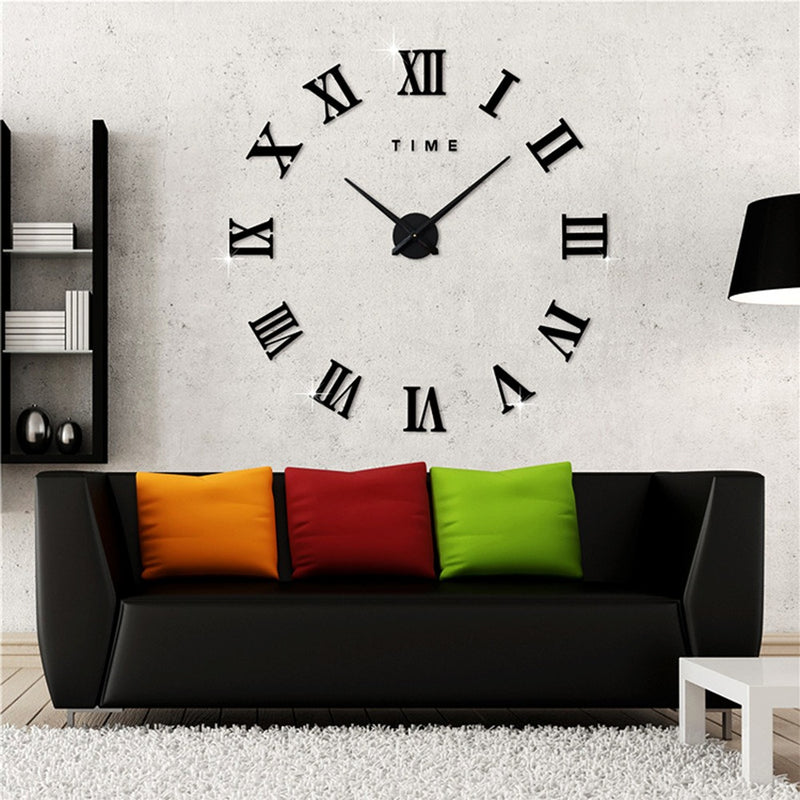 Large DIY Roman Numeral Wall Clock – 3D Acrylic Mirror Design Modern Home Decor for Living Room or Office