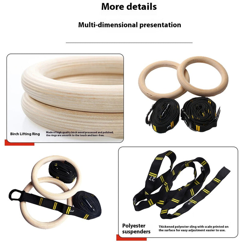 Wooden Gymnastic Rings with Adjustable Straps – Olympic-Grade Strength Training Equipment