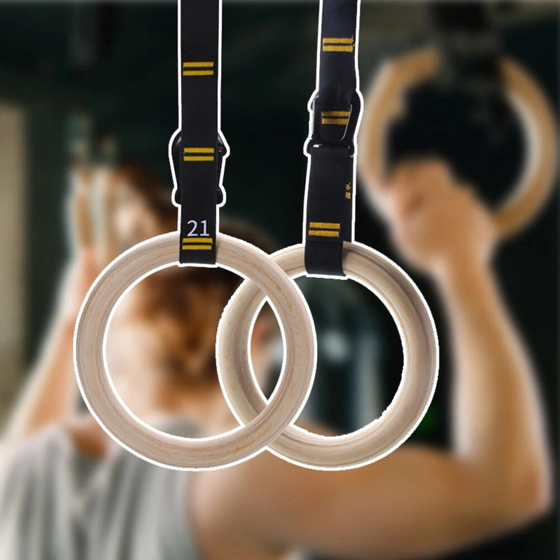 Wooden Gymnastic Rings with Adjustable Straps – Olympic-Grade Strength Training Equipment