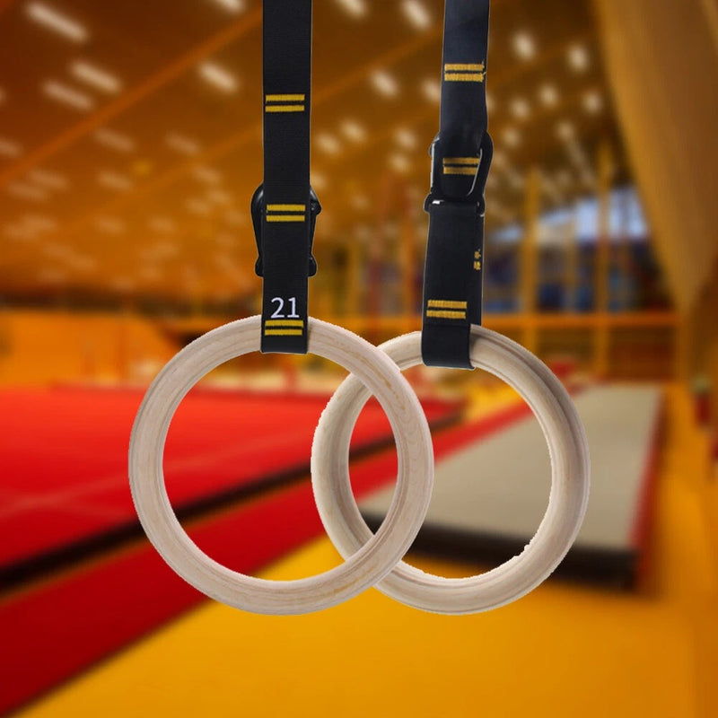Wooden Gymnastic Rings with Adjustable Straps – Olympic-Grade Strength Training Equipment