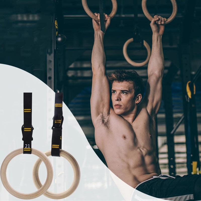 Wooden Gymnastic Rings with Adjustable Straps – Olympic-Grade Strength Training Equipment