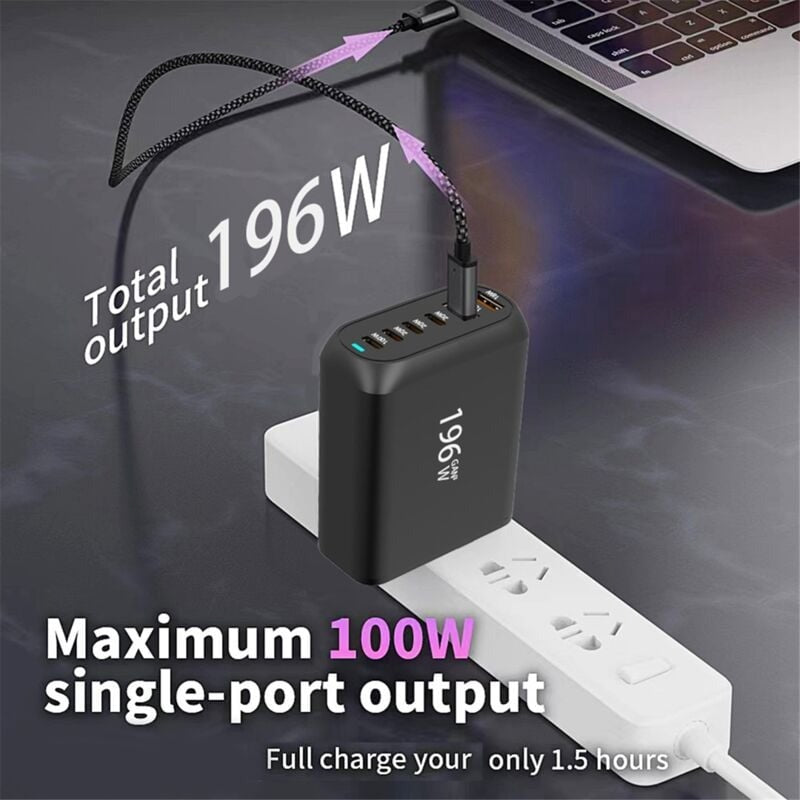 196W USB Charger – 4 USB-C & 2 USB-A Fast Charging Station for Phone & Laptop