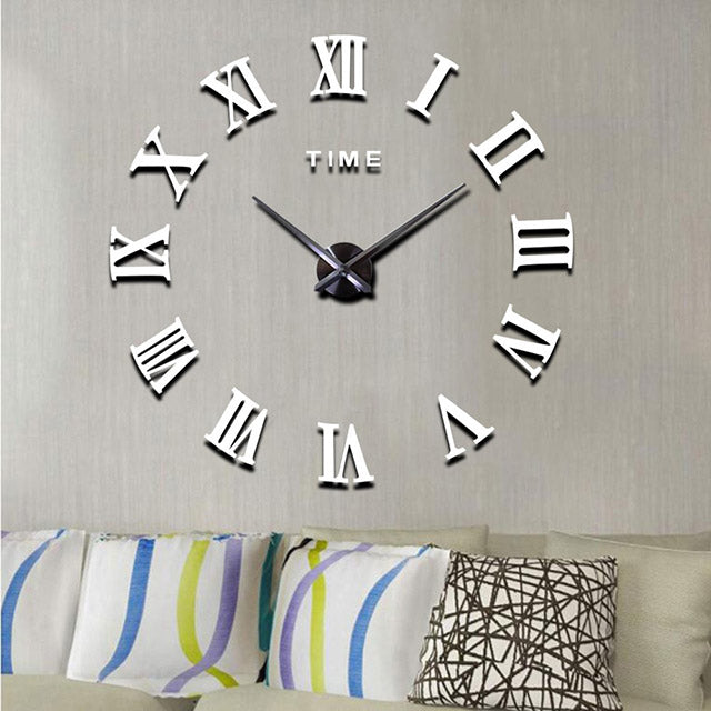 Large DIY Roman Numeral Wall Clock – 3D Acrylic Mirror Design Modern Home Decor for Living Room or Office