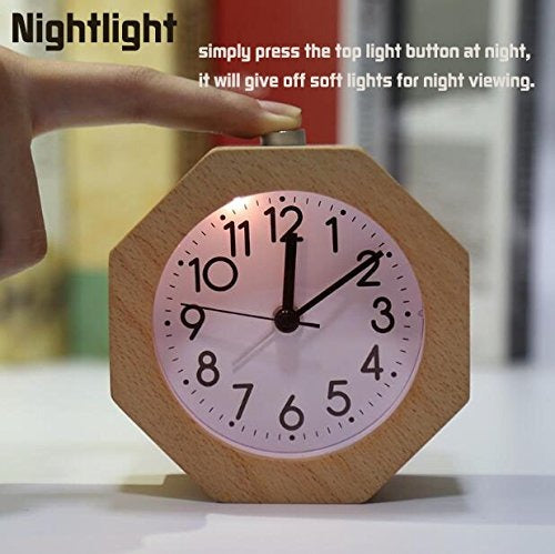 Wooden Analog Alarm Clock – Silent No-Tick Backlight Stylish Home Decor