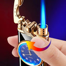 2-in-1 Pocket Lighter with Clock – Refillable Windproof Torch Sturdy Metal Build