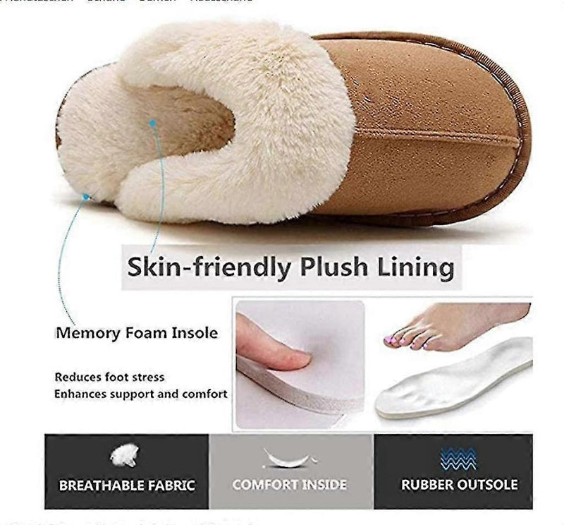 Women’s Fuzzy Suede Slippers – Fluffy Slip-On House Shoes with Anti-Skid Sole