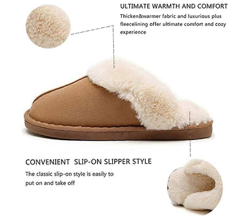 Women’s Fuzzy Suede Slippers – Fluffy Slip-On House Shoes with Anti-Skid Sole