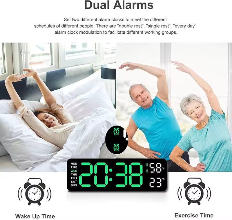 Digital LED Wall Clock 9 inch – Alarm Calendar & Temperature Display for Home or Office