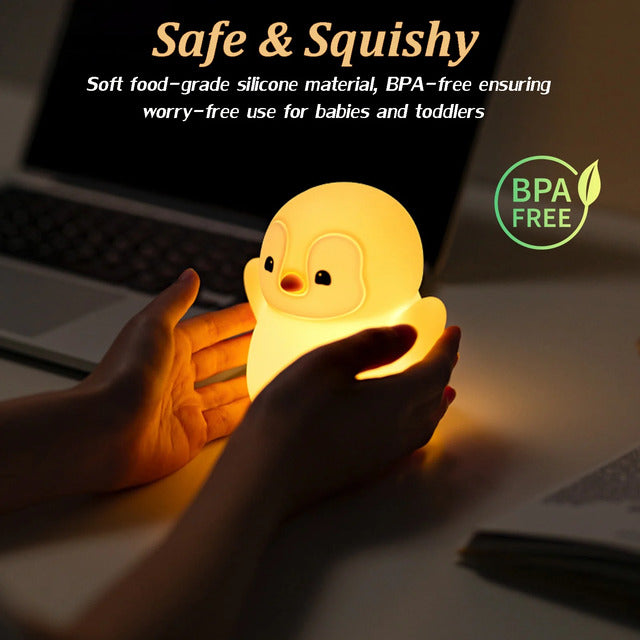 Penguin Night Light – Rechargeable Silicone Lamp with Timer & Dimming