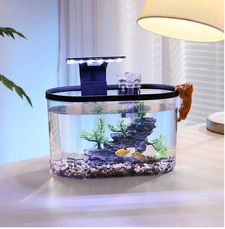 Desktop Fish Tank – Small Aquarium with LED Light Filter & Anti-Slip Base