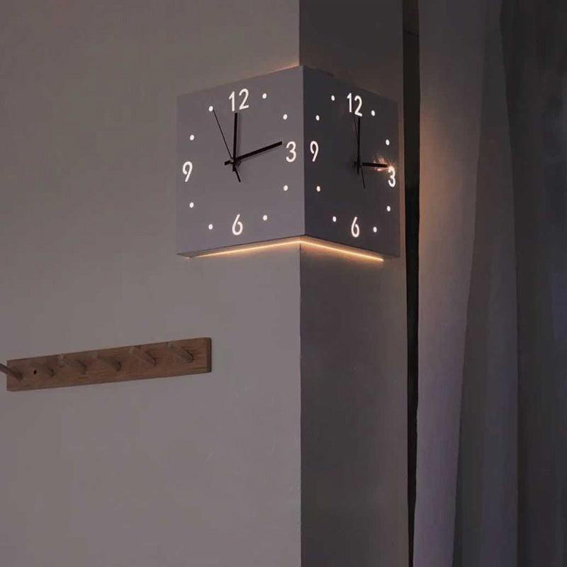Double-Sided Corner Wall Clock with Light – Modern Creative Two-Face Design for Living Room Decor