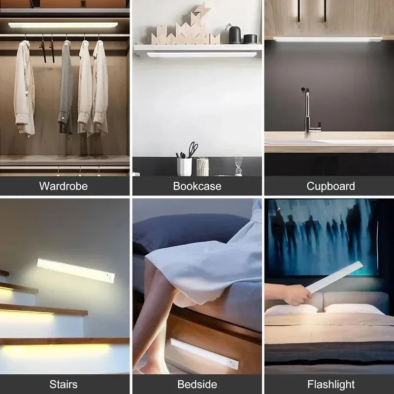 Motion Sensor Lights – USB Rechargeable LED Strip 3 Modes Dimmable Magnetic