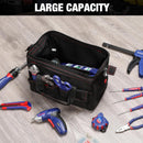 Heavy Duty Wide Mouth Tool Bag – Waterproof Multi-Compartment with Adjustable Shoulder Strap