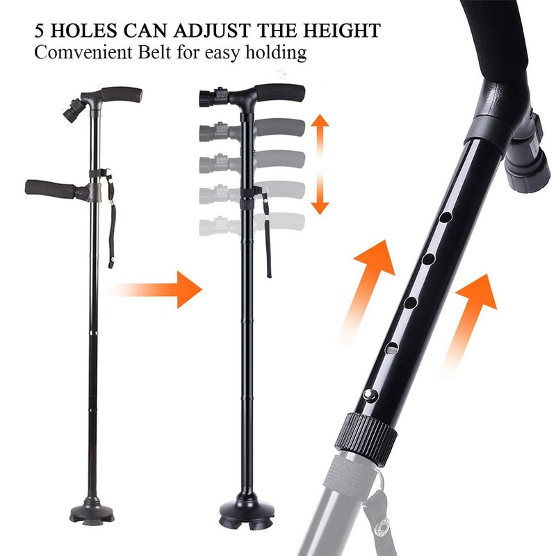 Folding Walking Stick with Light – Telescopic Double Handle Trekking Pole for Seniors