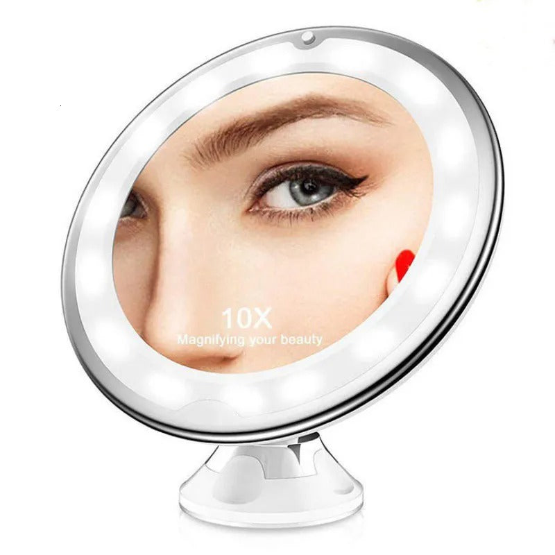 LED Makeup Vanity Mirror with 10x Magnification – Light Button Strong Suction Cup for Home & Travel