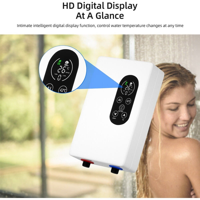 Electric Shower Set 5500W – Tankless Instant Hot Water Heater with Hose Shower Head Inlet Pipe and Thermostatic Valve