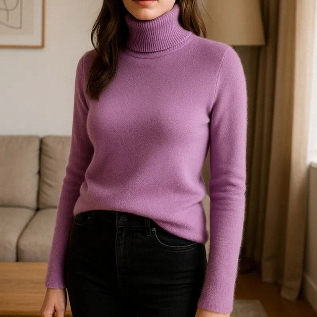 Cozy Thermal Turtleneck Sweater – Slim Fit Fleece Knit Top Pullover