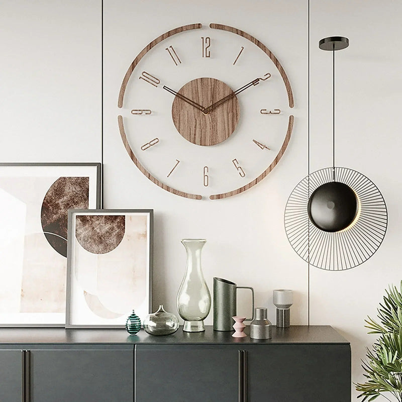 Nordic 14" Wooden Wall Clock – Silent Non-Ticking Modern Scandinavian Design for Home & Office Decor