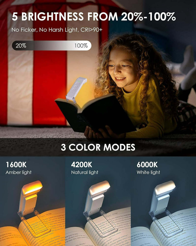 Rechargeable LED Book Light – USB Clip-On Lamp for Bookmark  Reading Desk & Travel