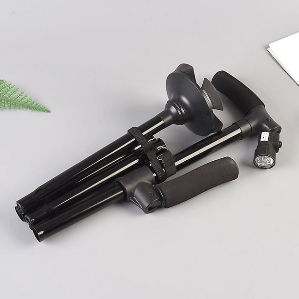 Folding Walking Stick with Light – Telescopic Double Handle Trekking Pole for Seniors