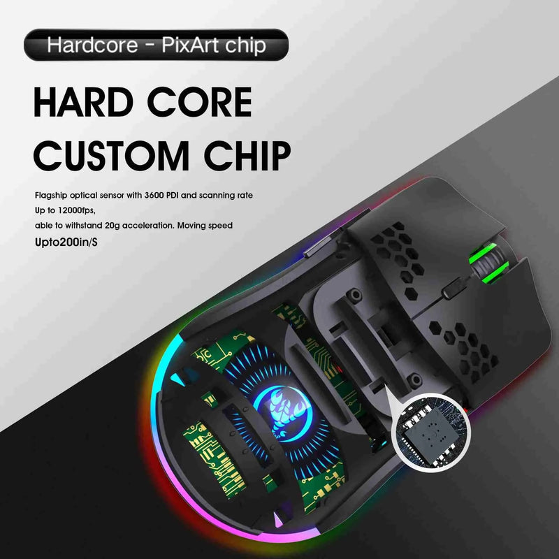 Ultralight Wireless Gaming Mouse – 2.4G Honeycomb RGB Mouse with 6 Programmable Buttons & Adjustable DPI