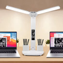 Rechargeable LED Desk Lamp – Foldable Double-Head Light with Digital Clock