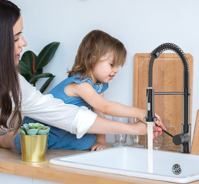 Brushed Kitchen Mixer Tap with Pull-Out Spray – 360 Swivel Stainless Steel Sink Mixer